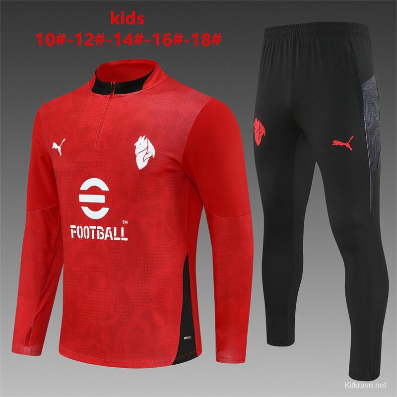 25/26 Kids AC Milan Red Camouflage Half Zipper Jacket+Long Pants