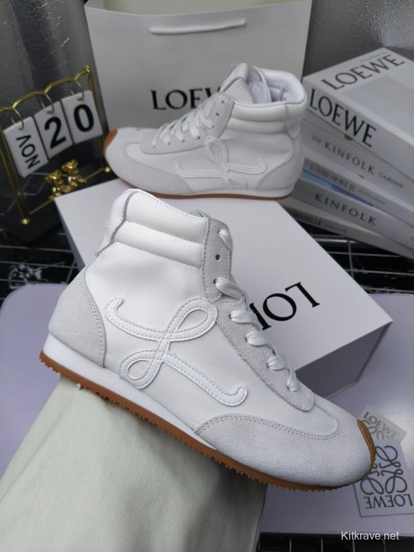 LOEWE High-Top German Training Sneakers Retro Fashion Casual White Shoes - LY00330