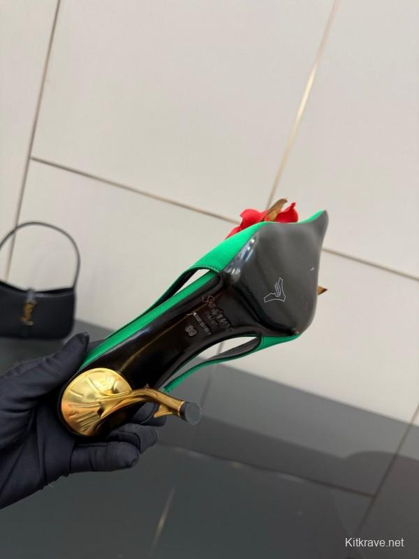 Saint Laurent 2025 Spring/Summer Rose Thorn High Heels with Sculptural Gold Heel - KFY00320