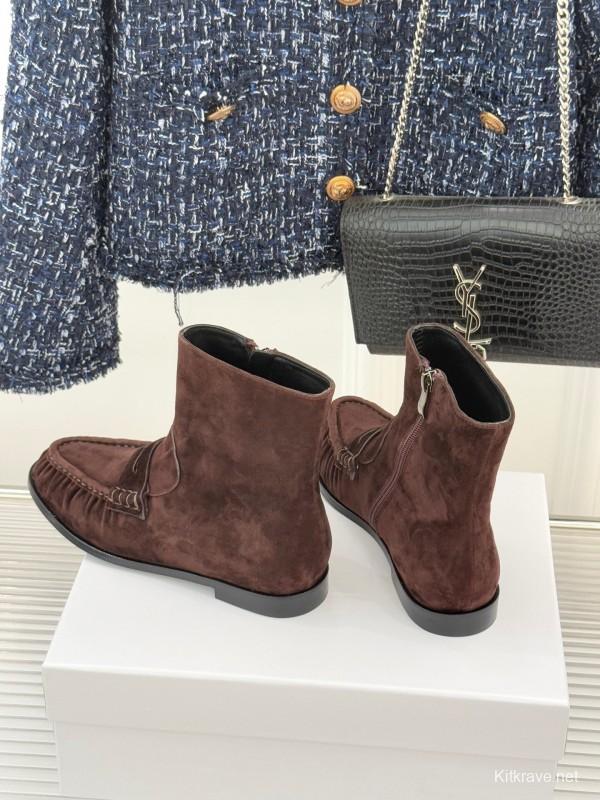 Saint Laurent YSL Letter Loaf Short Boots with Pleated Edges - KFY00430