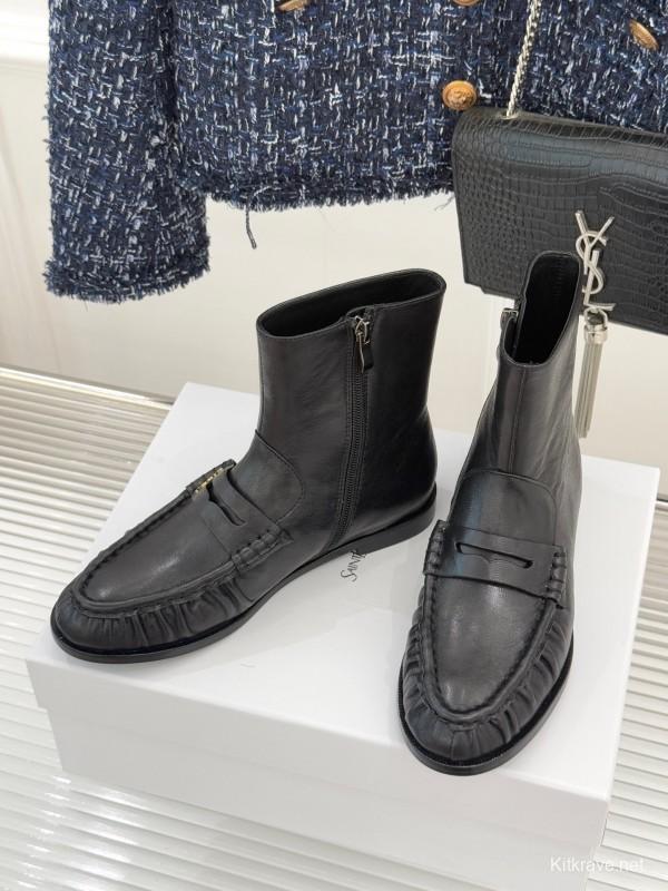 Saint Laurent YSL Letter Loaf Short Boots with Pleated Trim - KFY00430