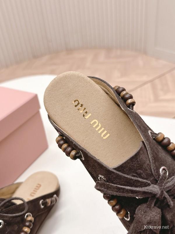 Miu Miu Fall/Winter 2025 Tassel Loafer Mule with Bead Accents - LY00320