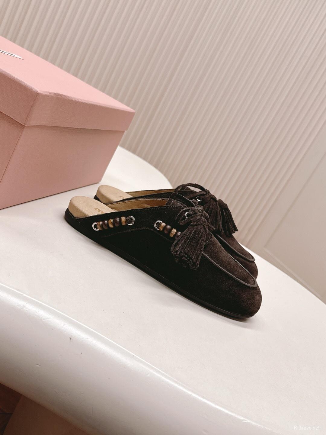 Miu Miu Fall/Winter 2025 Tassel Loafer Mule with Bead Accents - LY00320