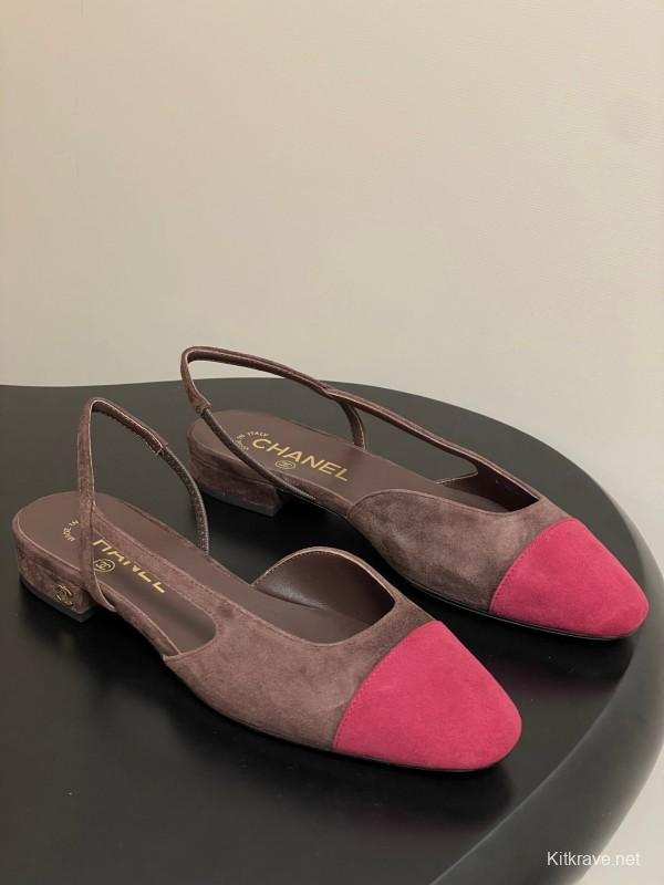 Chanel Sling-back Two-tone Suede Slingback Sandals Flat/Block Heel - KFY00280