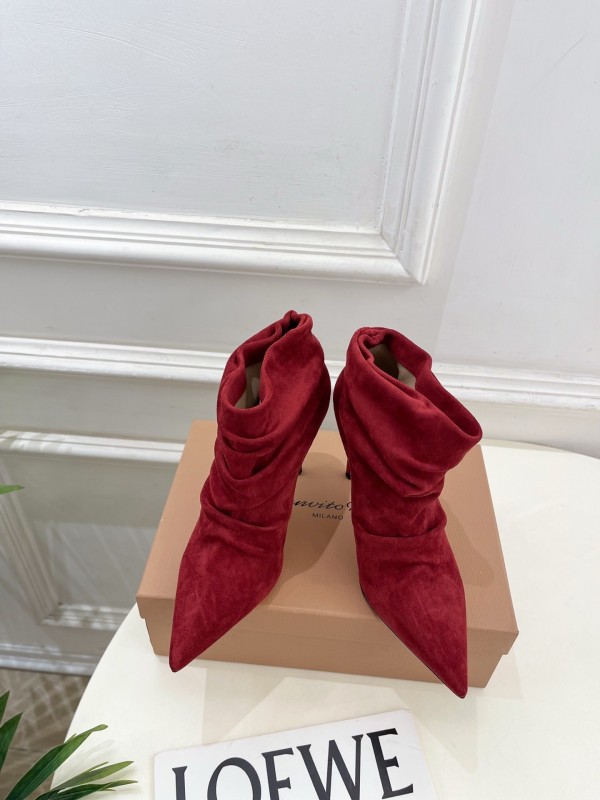 Gianvito Rossi Fall/Winter 2025 GR Pointed Toe Retro Pleated High Heel Ankle Boots - KFY00340