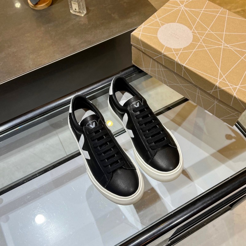 VEJA Classic White Sneakers V Logo Lace-Up Retro Flat Platform Casual Sports Shoes - LY00220