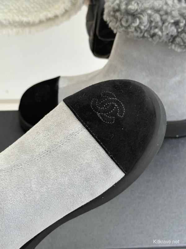 Chanel 2025/SS Double C Color-Block Shearling Snow Boots - KFY00300