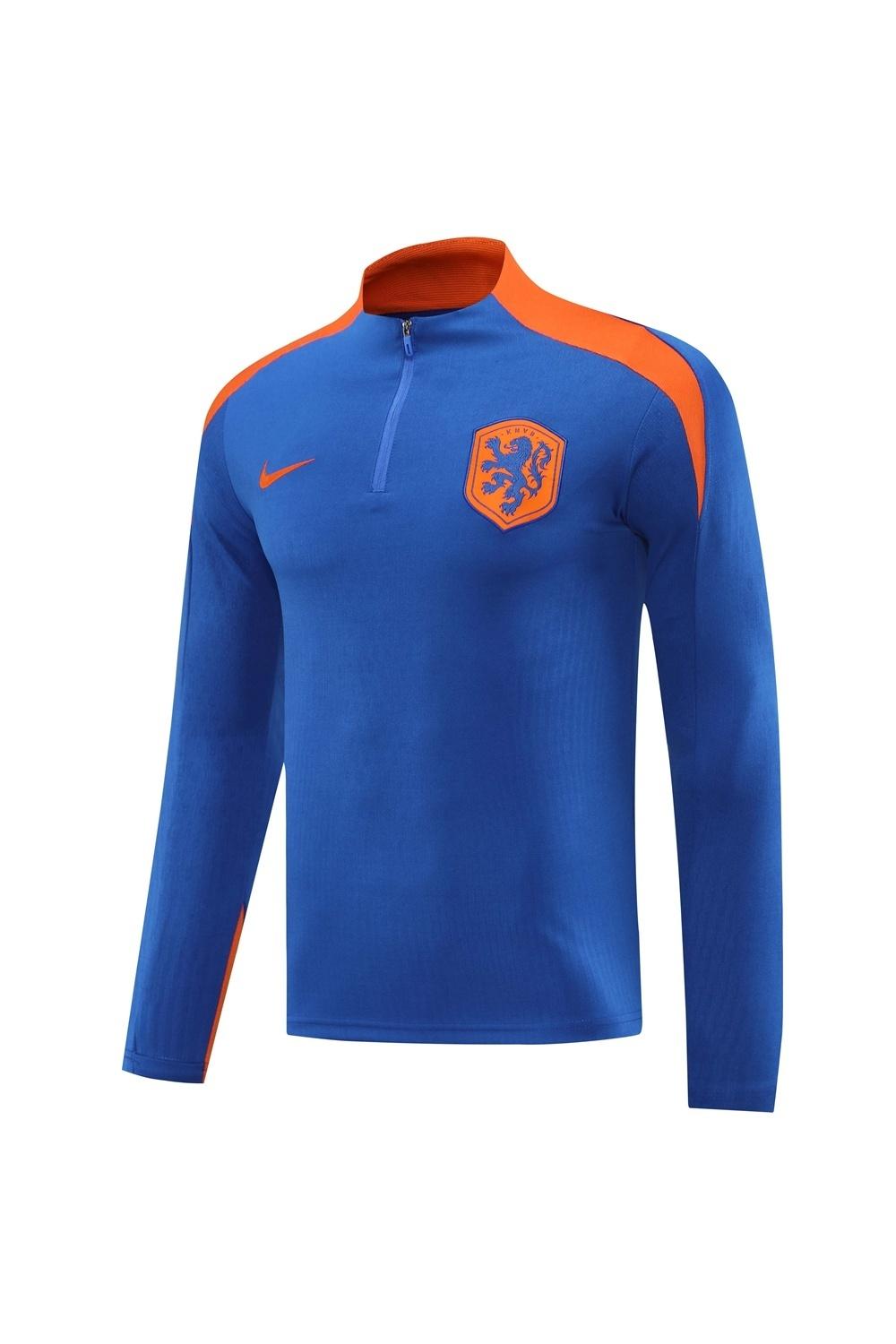 2025 Netherlands Blue Half Zipper Jacket+Long Pants