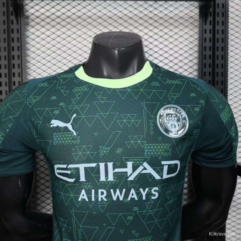 25/26 Player Version  Manchester City Third Dark Green with Geometric Triangle Pattern Jersey
