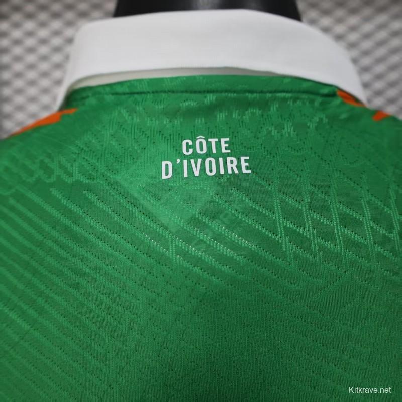 Player Version 2025 Ivory Coast Green with Elephant Graphic and Orange Trim Jersey