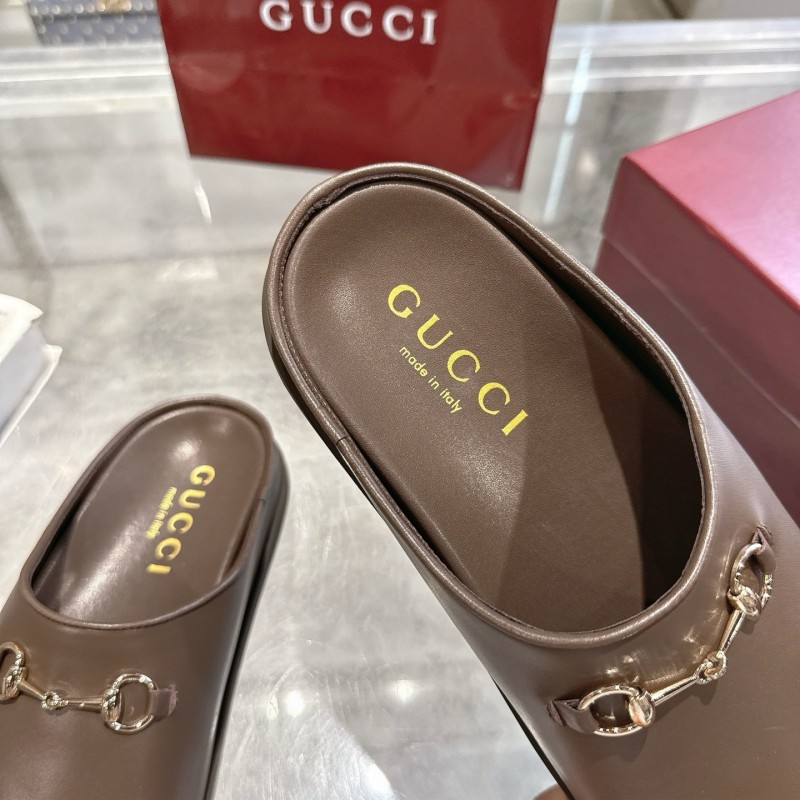 Gucci Camel Suede GG Embossed Horsebit Mule Sandals - LY00240