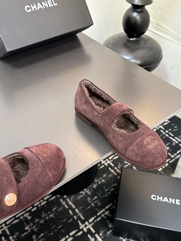 Chanel 2025 SS New French Mary Jane Flat Shoes with Fur - KFY00300