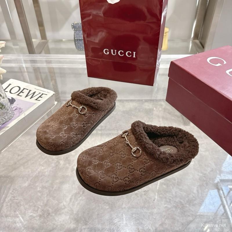 Gucci 2025 SS Autumn Winter New Suede Leather Horsebit Detail Women Wool Loafers - LY00260