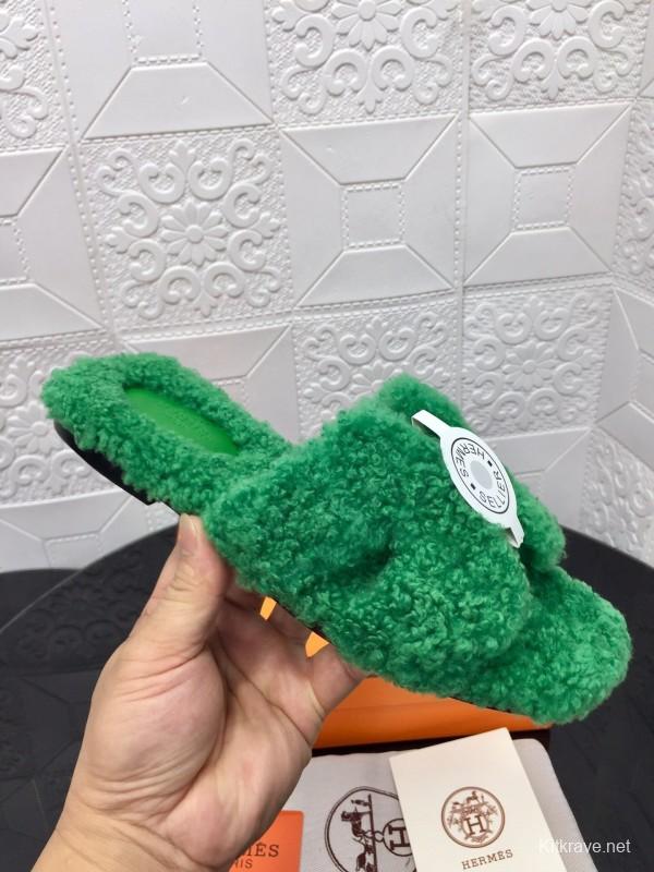 H Teddie Wool H Slippers Flat Sole Winter Home Shoes - LY00240