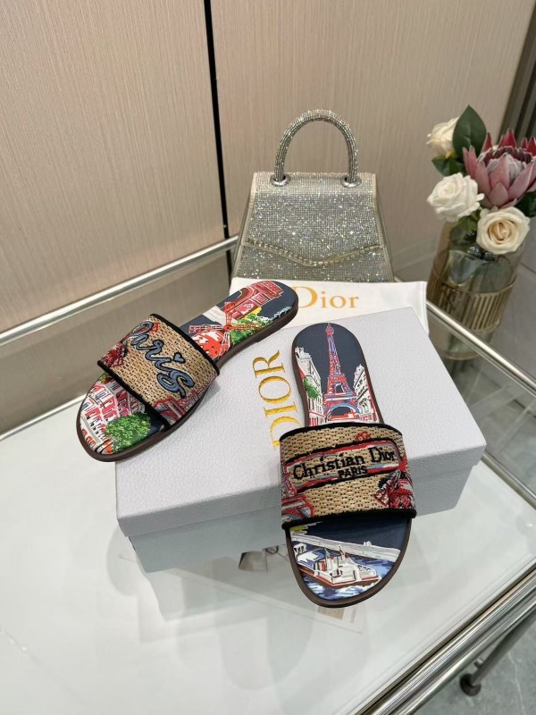 Dior 2025/ss Embroidered Monogram Slippers with Sheepskin Lining - LY00200/LY00240