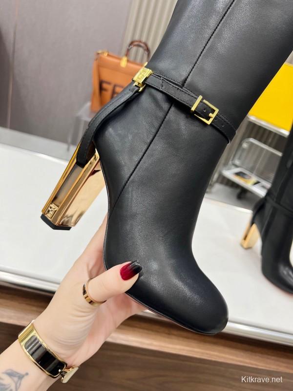 FENDI Delfina Round Toe Boots with FF Buckle - LY00520