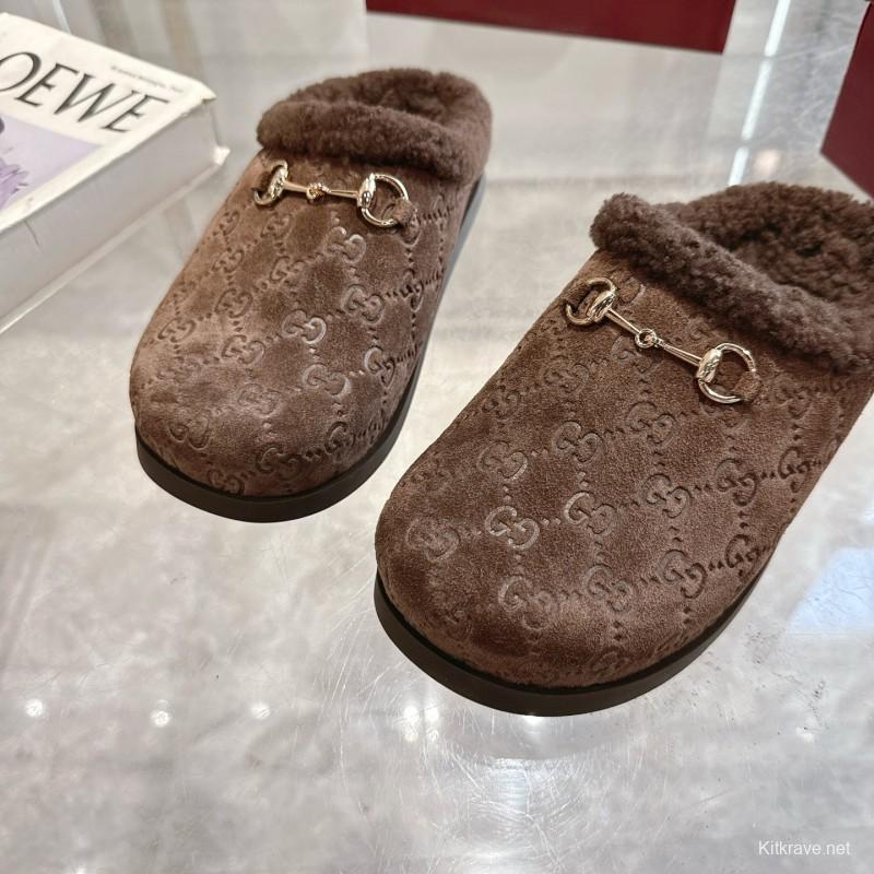 Gucci 2025 SS Autumn Winter New Suede Leather Horsebit Detail Women Wool Loafers - LY00260