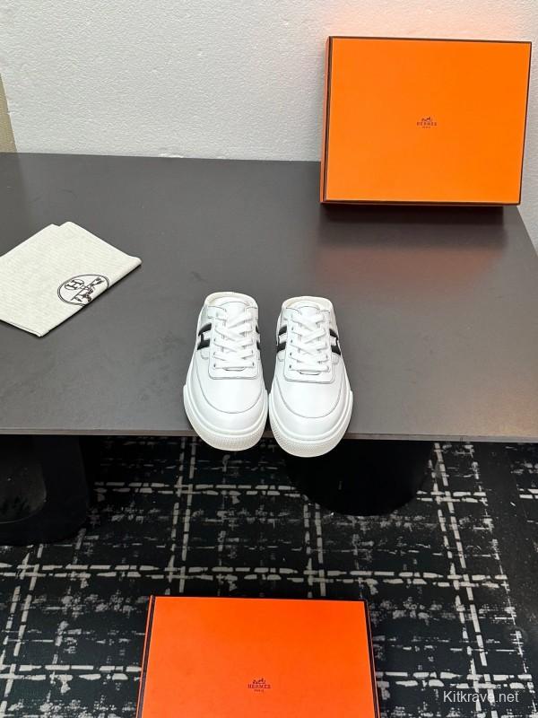 Hermès Deep Series Couple White Sneakers Casual Skate Shoes - AS00320