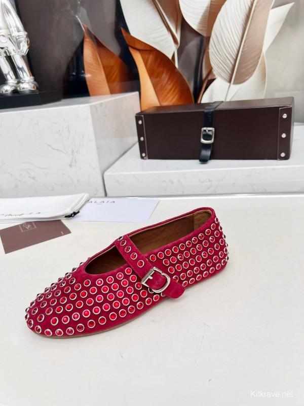 Alaia 2025/SS Crystal-Studded Ballet Dance Shoes with 0.8CM Inner Height - LY00340