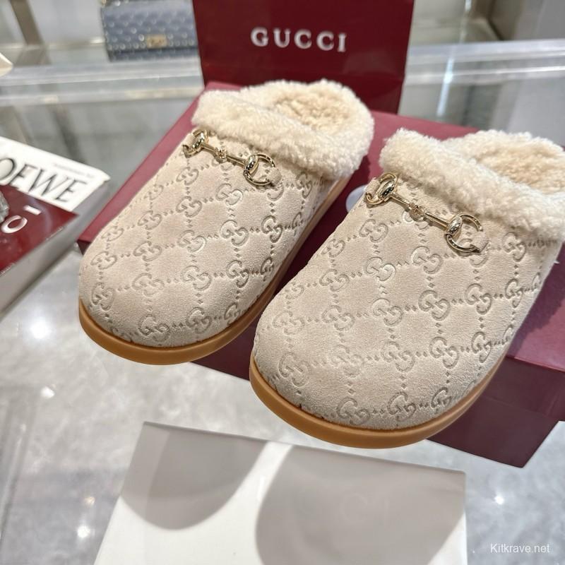 Gucci 2022/SS Women's Suede Leather Horsebit Wool Loafers - LY00260