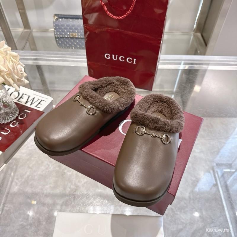 Gucci 2025 SS Autumn Winter New Suede Leather Horsebit Detail Women's Wool Loafers - LY00260