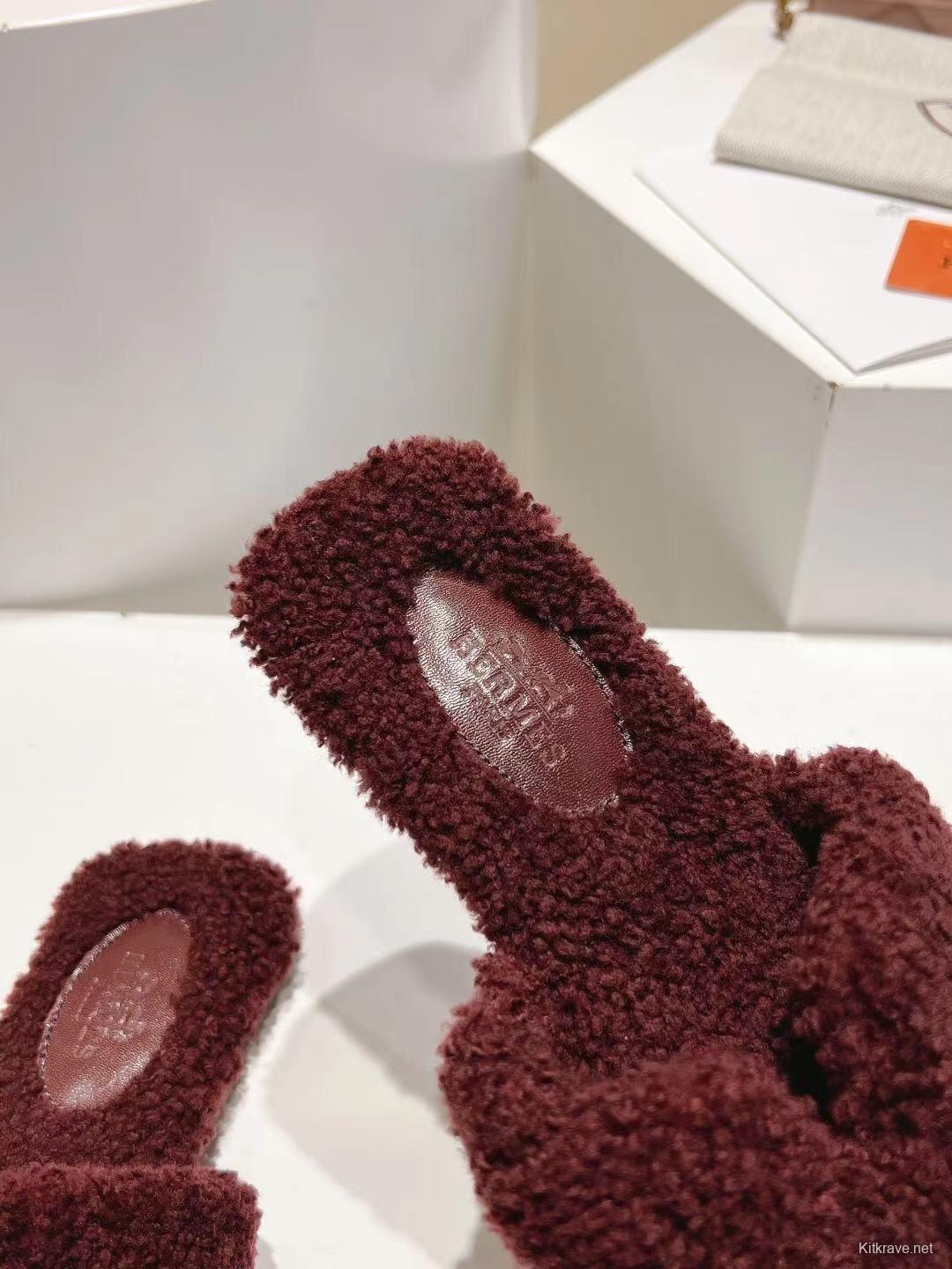 Hermès Teddy Wool Flat Slippers - LY00240