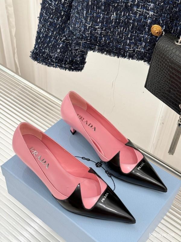 Prada 2025 SS Catwalk Pointed Toe Kitten Heel Single Shoes - KFY00310
