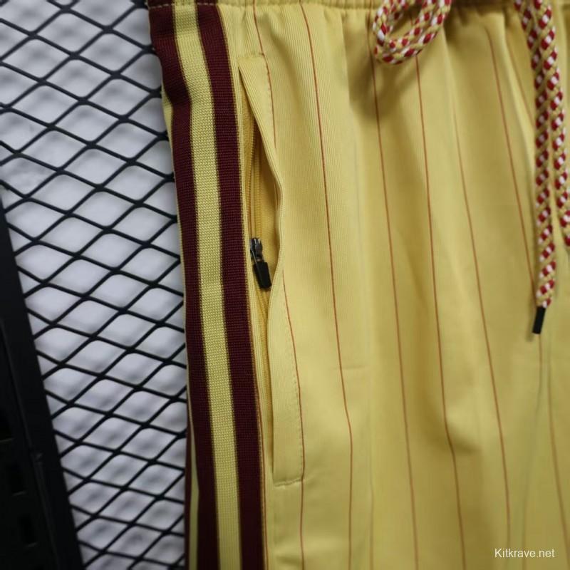 Player Version 25/26 Arsenal Yellow with Burgundy Side Stripes and Pinstripes Shorts