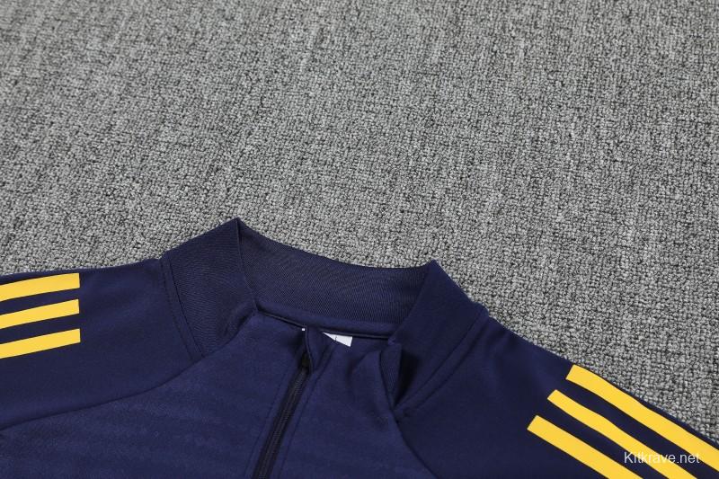 25/26 Boca Juniors Navy Blue with Yellow Stripes Half Zipper Jacket Tracksuit +Long Pants