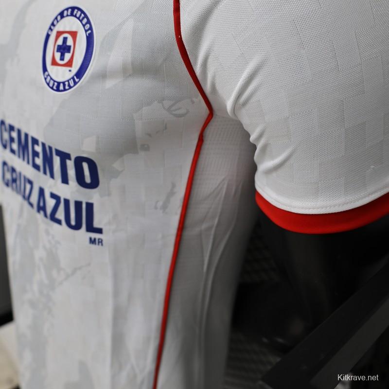 25/26 Player Version Cruz Azul White with Faint Grey Pattern Jersey