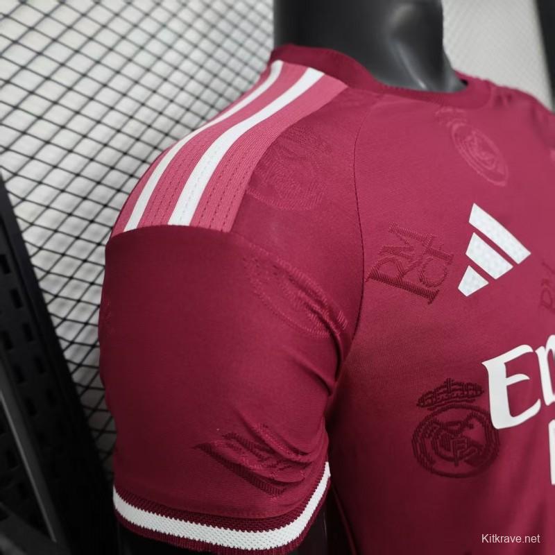 Player Version 25/26 Real Madrid Burgundy with All-Over Crest Pattern Jersey