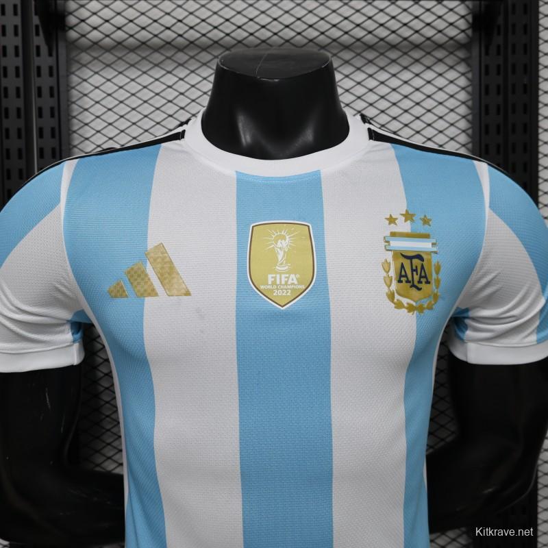 Player Version 2027 Argentina Home White & Light Blue Stripes with FIFA World Cup Champion Badge Jersey