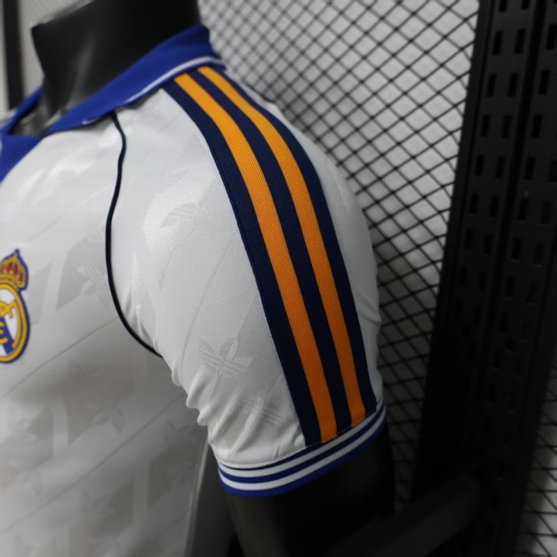 Player Version 26/27 Real Madrid Home White with Blue Collar & Jacquard Pattern Jersey