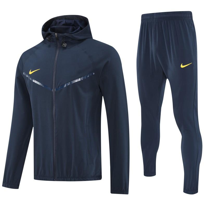 26/27 Nike Navy Blue With Yellow logo Full Zipper Hooded Jacket Tracksuit + Long Pants