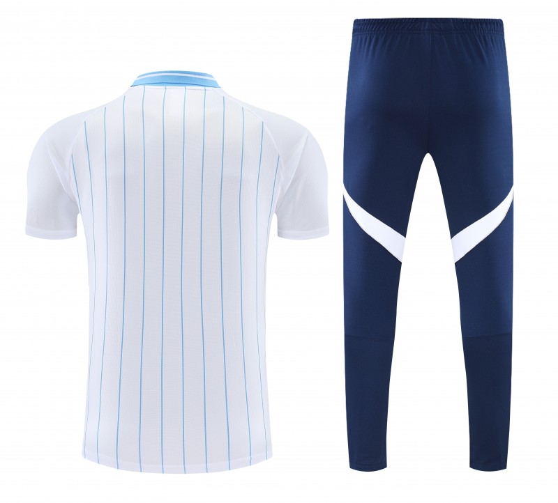 26/27 Argentina White Stripes Polo Training Shirt + Navy Blue Long Pants Tracksuit