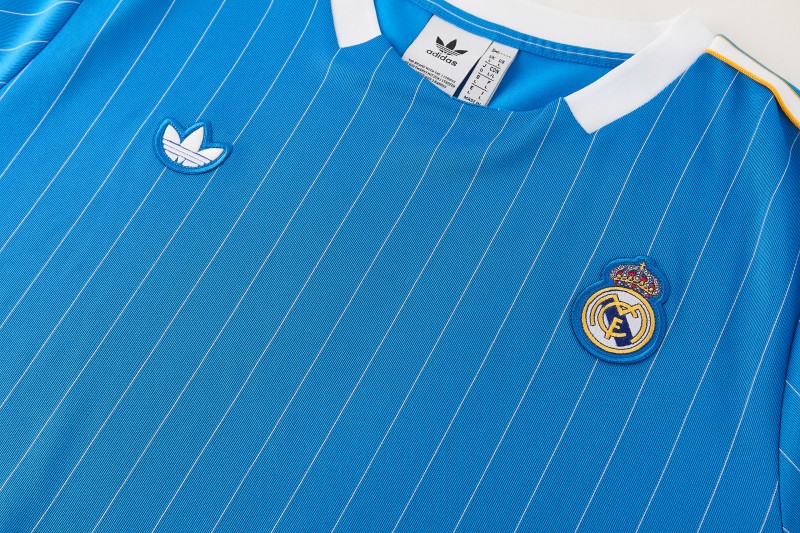 26/27 Real Madrid  Blue Pinstripe  Short Sleeve+Soccer Shorts