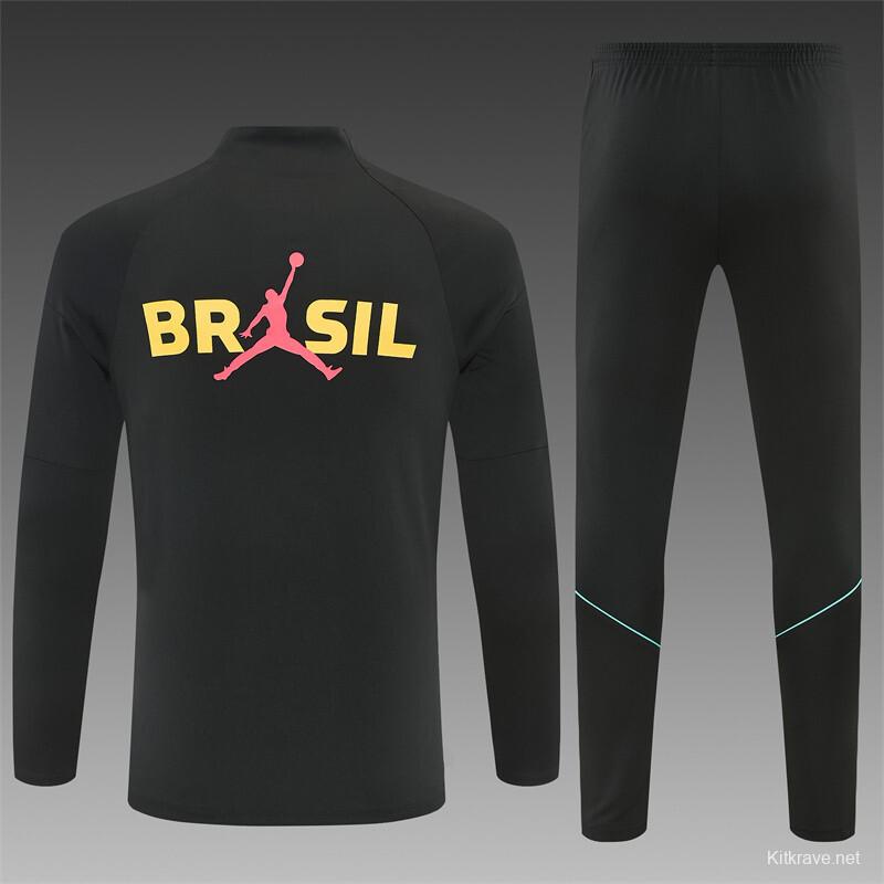 2026 Brazil Black & Yellow Half Zipper Jacket Tracksuit + Long Pants