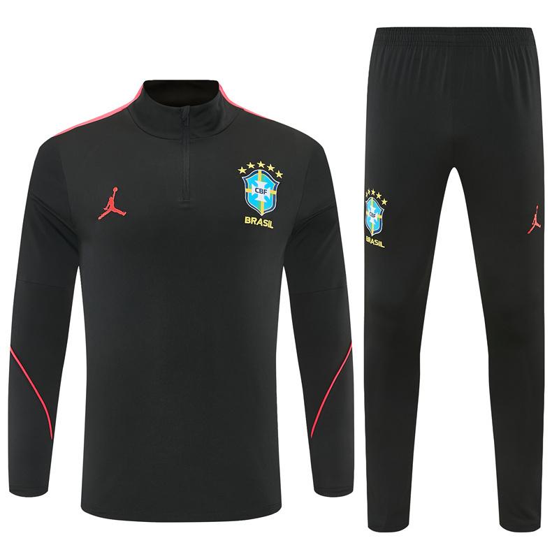 26/27 Brazil Black & Red Half Zipper Jacket Tracksuit + Long Pants