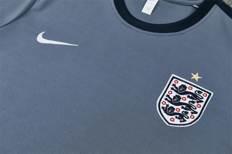 2026 England Grey Short Sleeve+ Navy Blue Soccer Shorts