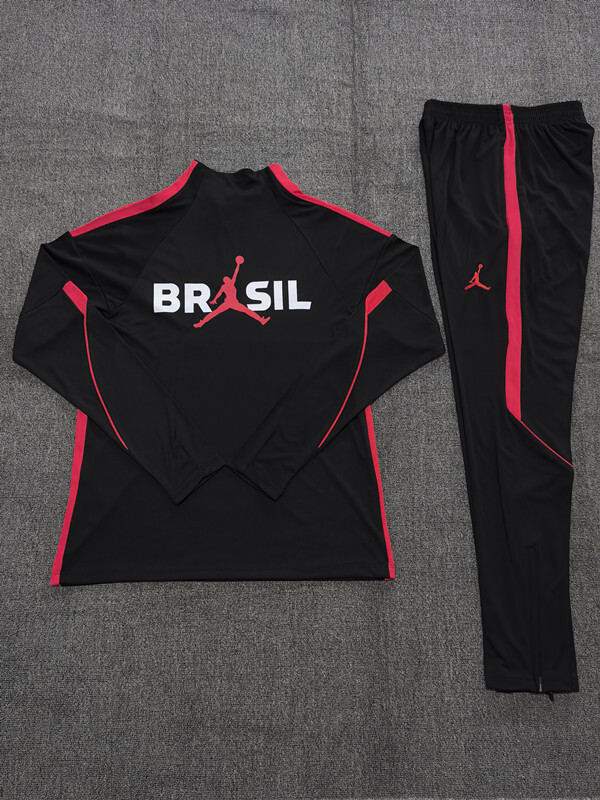 26/27 Kids Brazil Black & Red Half Zipper Jacket Tracksuit + Long Pants