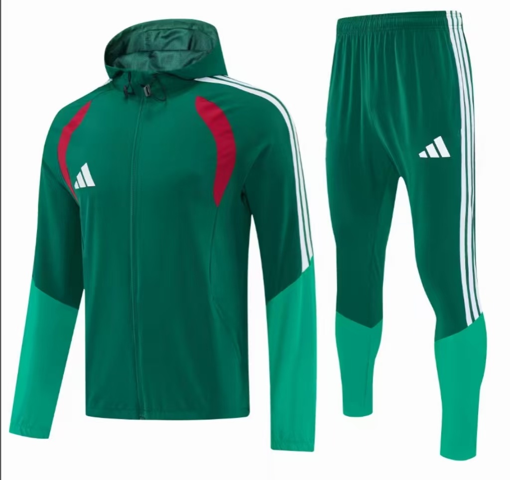 26/27 Adidas Navy Green &Light Green Full Zipper Hooded Windbreaker  Jacket Tracksuit + Long Pants