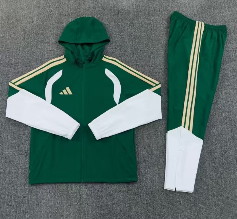 26/27 Adidas Navy Green &White Full Zipper Hooded Windbreaker  Jacket Tracksuit + Long Pants