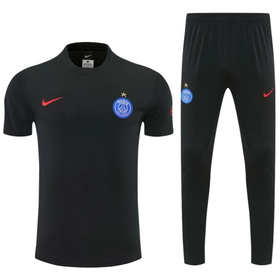 26/27 Paris Saint-Germain Black  Short Sleeve Tracksuit + Long Pants