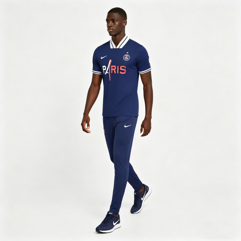 26/27 Paris Saint-Germain Navy Blue with "PARIS" Eiffel Tower Short Sleeve Tracksuit + Long Pants