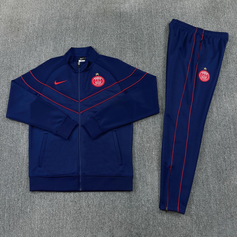 26/27 Paris Saint-Germain Navy Blue with Red Chevron Stripe Full Zipper Jacket Tracksuit + Long Pants (Home)