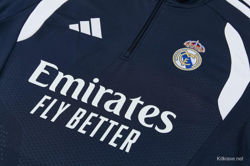 26/27 Real Madrid  Navy Blue  Half Zipper Jacket Tracksuit + Long Pants