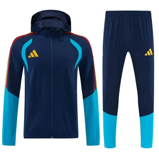 26/27 Adidas  Navy Blue &Lake Blue Full Zipper Hooded  Windbreaker Jacket Tracksuit + Long Pants