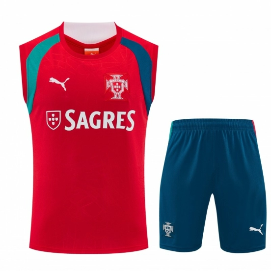 26/27 Portugal Red & Navy Blue Sleeveless Training Vest +Shorts Set