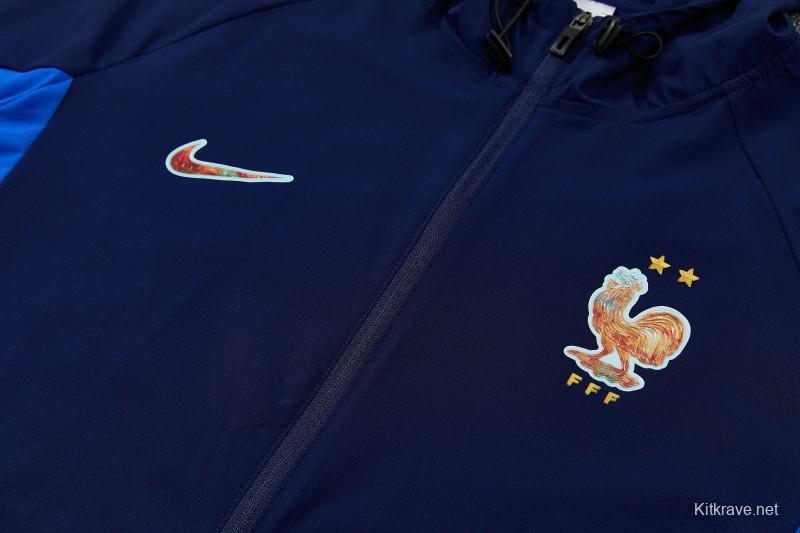 26/27 France Navy Blue Full Zipper Hooded Jacket Tracksuit + Long Pants
