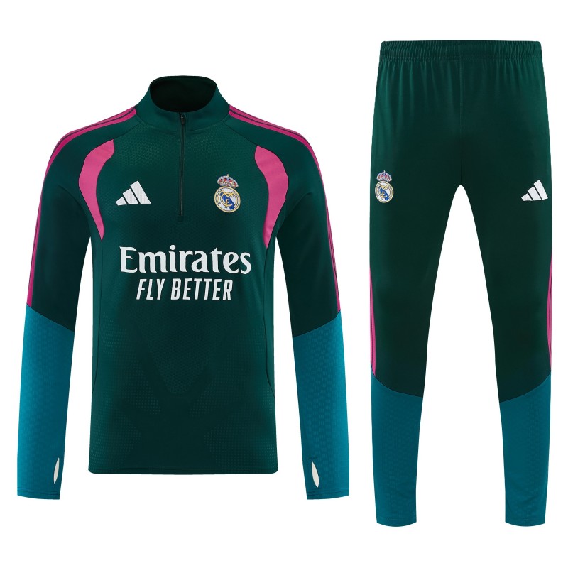 26/27 Real Madrid Dark Green Half Zipper Jacket Tracksuit + Long Pants